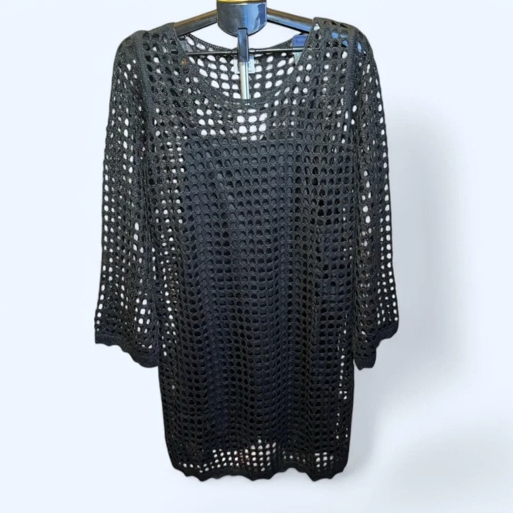 Sold! Women’s Black Open crochet Crochet Dress with Slip Dress Lining - Picture 3 of 6